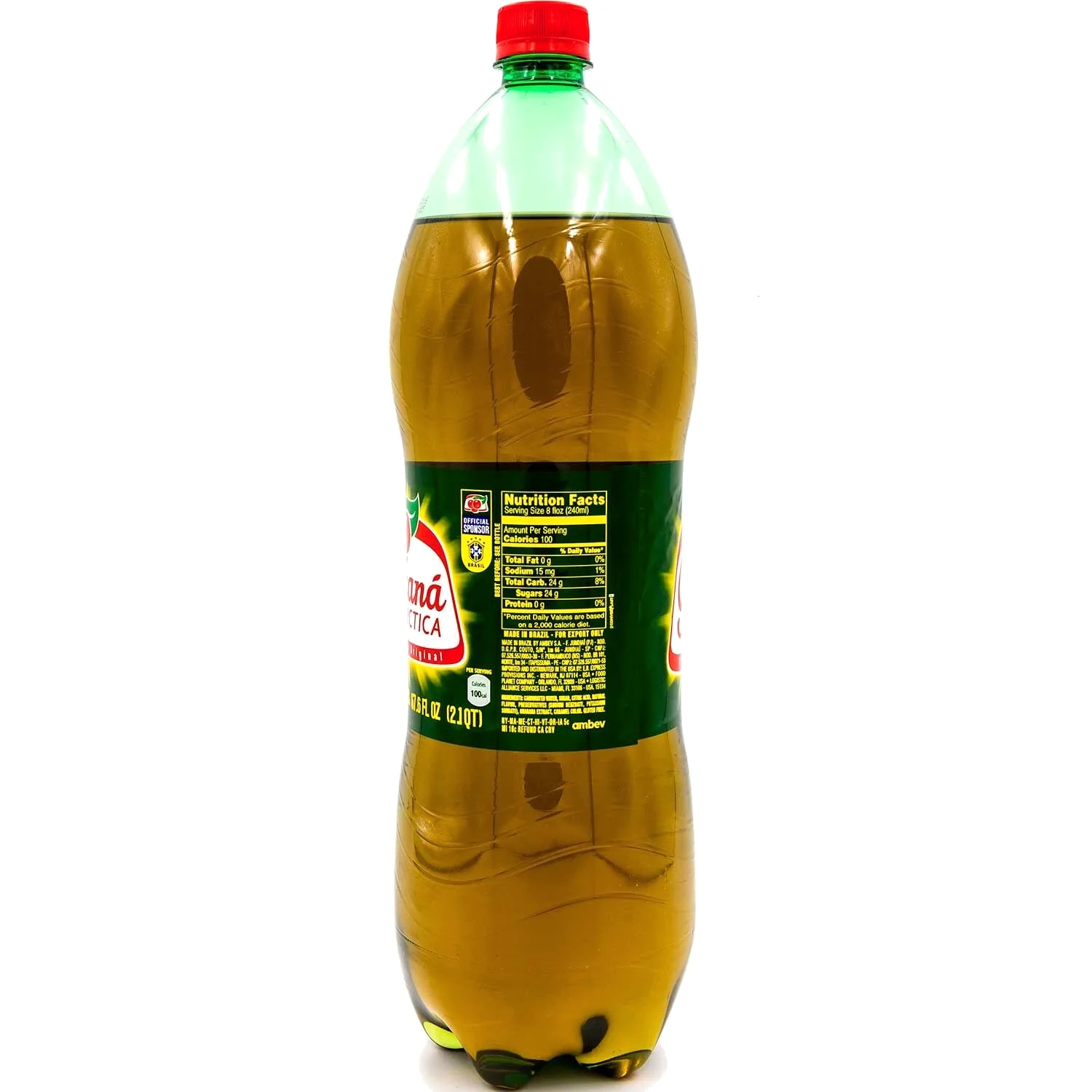 The side of a 2-liter Guaraná Antarctica bottle with its Nutrition Facts box